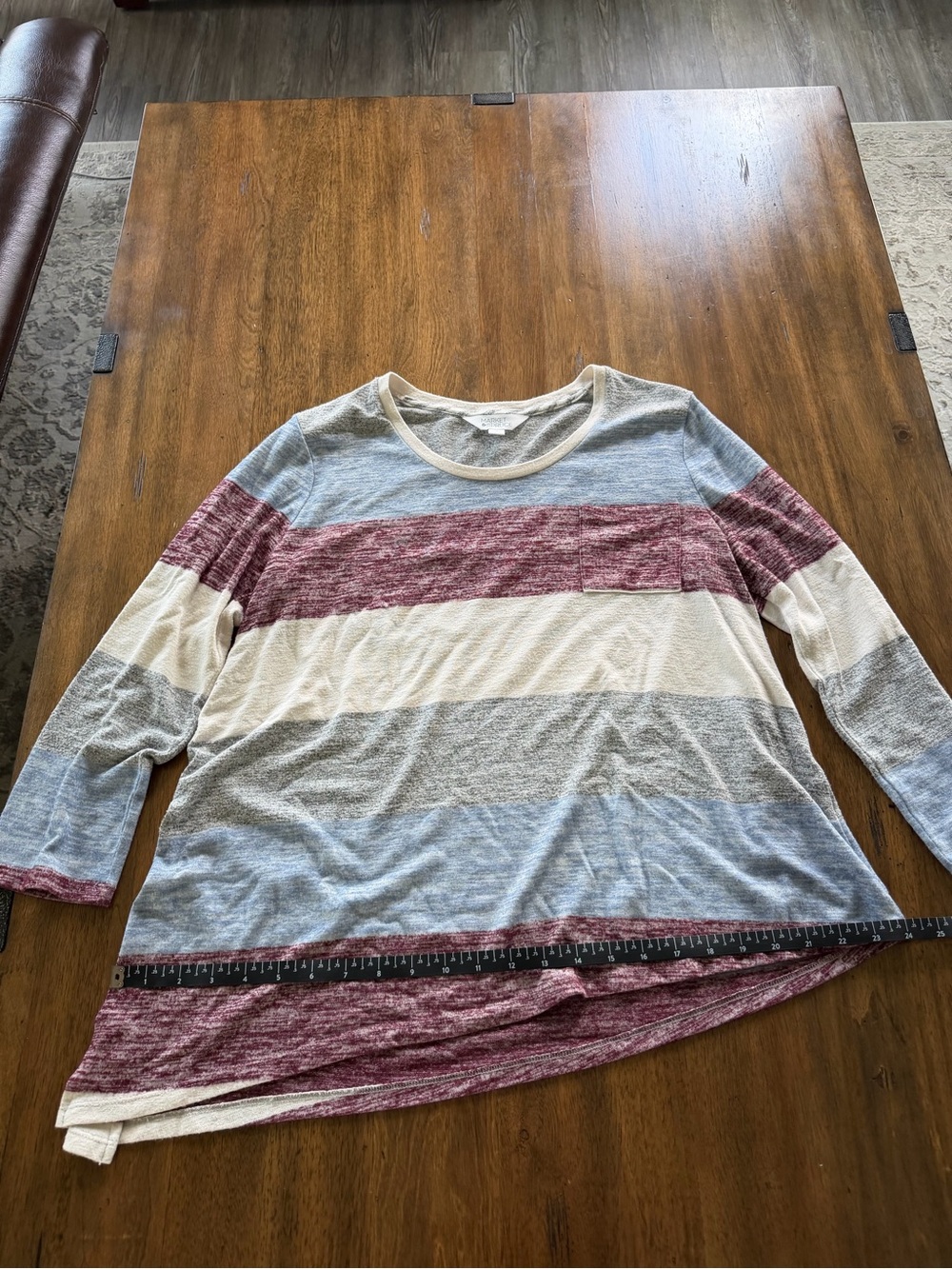 Market & Spruce Striped Long-Sleeve Tunic in Blue, Cream & Burgundy